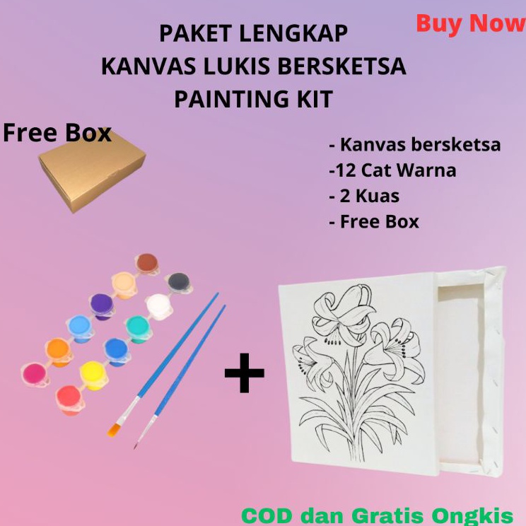 

Promo Meriah Paket komplit kanvas lukis bersketsa murah berkualitas Painting kit kado ulang tahunterdapat 12 cat warna dan 2 kuasukuran 2 X 3
