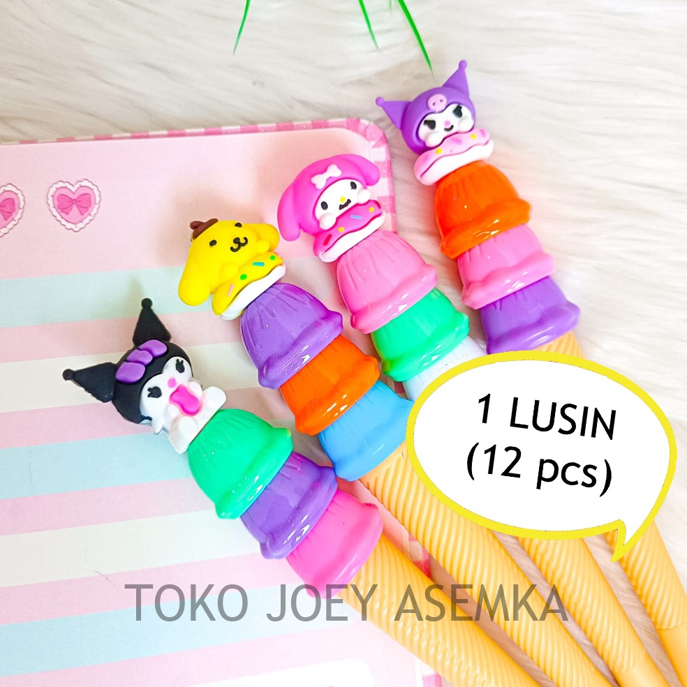 

KODE H9O8 12 PCS PULPEN SANRIO ICE CREAM ES KRIM PEN BOLPEN PENA CINAMOROLL PURIN MELODY KUROMI