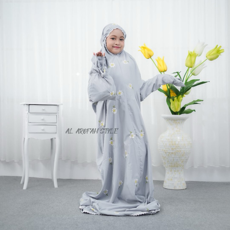 Mukenah Anak Cewek Perempuan Cantik Terbaru Terusan Remaja Lajuran Madiena Bordir Bunga Katun Mikro