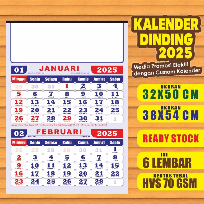 

Kalender Kerja/Dinding DwiBulan Uk. Besar 38x54cm HVS + Sablon/Cetak Nama Toko/Usaha/Kantor Custom