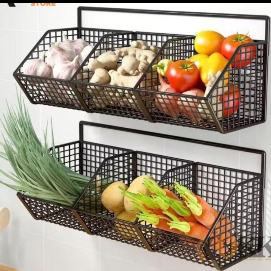 Rak Penyimpanan Dinding Dapur 3 Sekat Kitchen Organizer Wall Waterproof Gantung Tempel Tembok Dindin