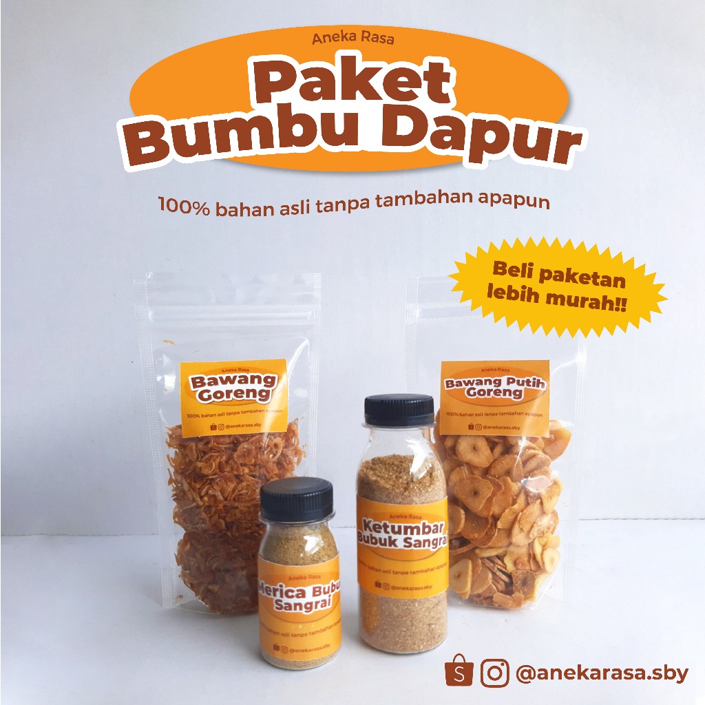 

PAKET BUMBU DAPUR | BUNDLE Bawang Goreng, Bawang Putih Goreng, Merica Bubuk, Ketumbar Bubuk