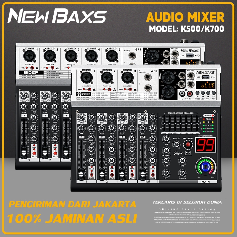 NEW BAXS K500/K700 mixer mini audio 5/7 channel Mixer audio murah meriah asli profesional Penyesuaia