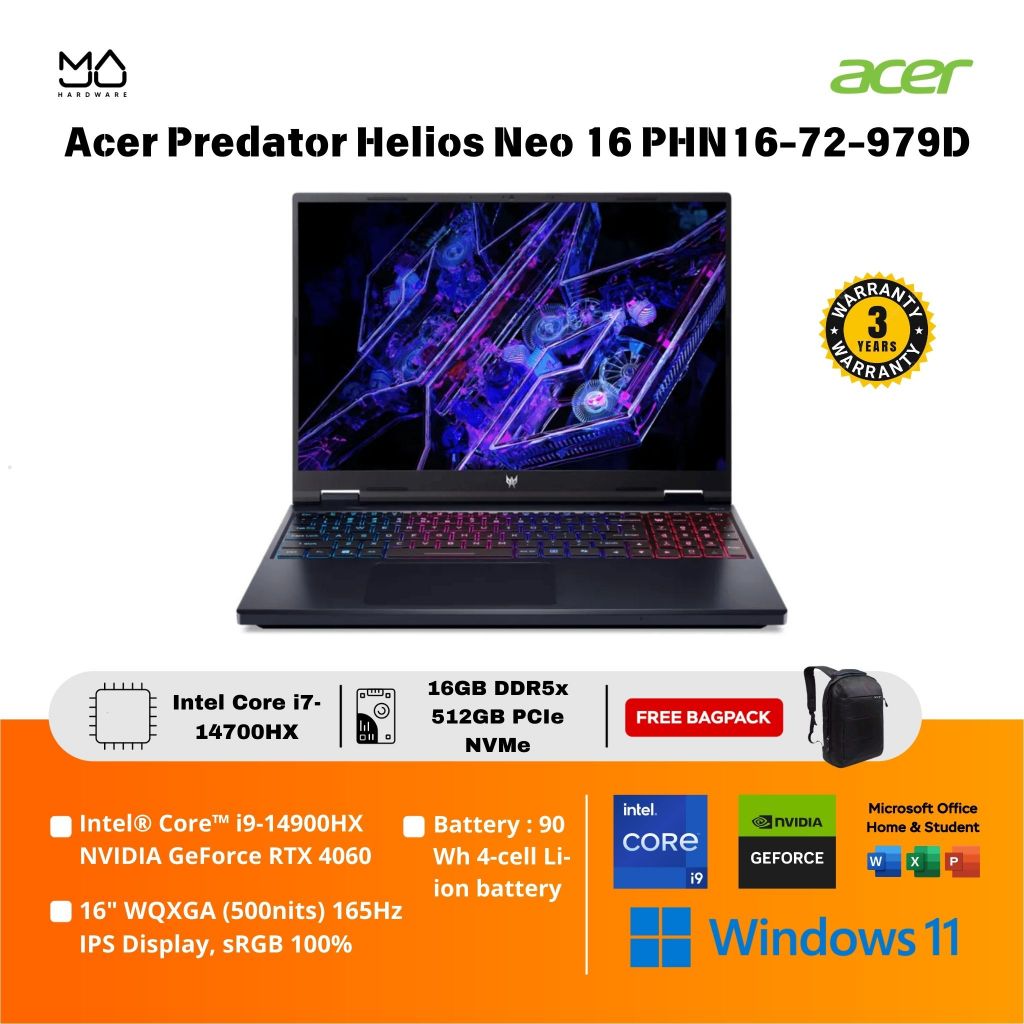 Laptop ACER Predator Helios Neo 16 72 979D RTX4060 i9 14900HX 16/1TBSSD