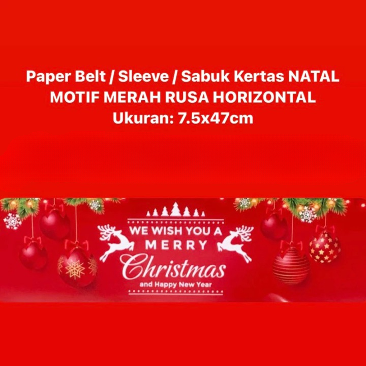 

1 Pack Isi 10 Lembar Paper Belt Motif Merah Rusa H Sabuk Kertas Toples Box Hampers Natal