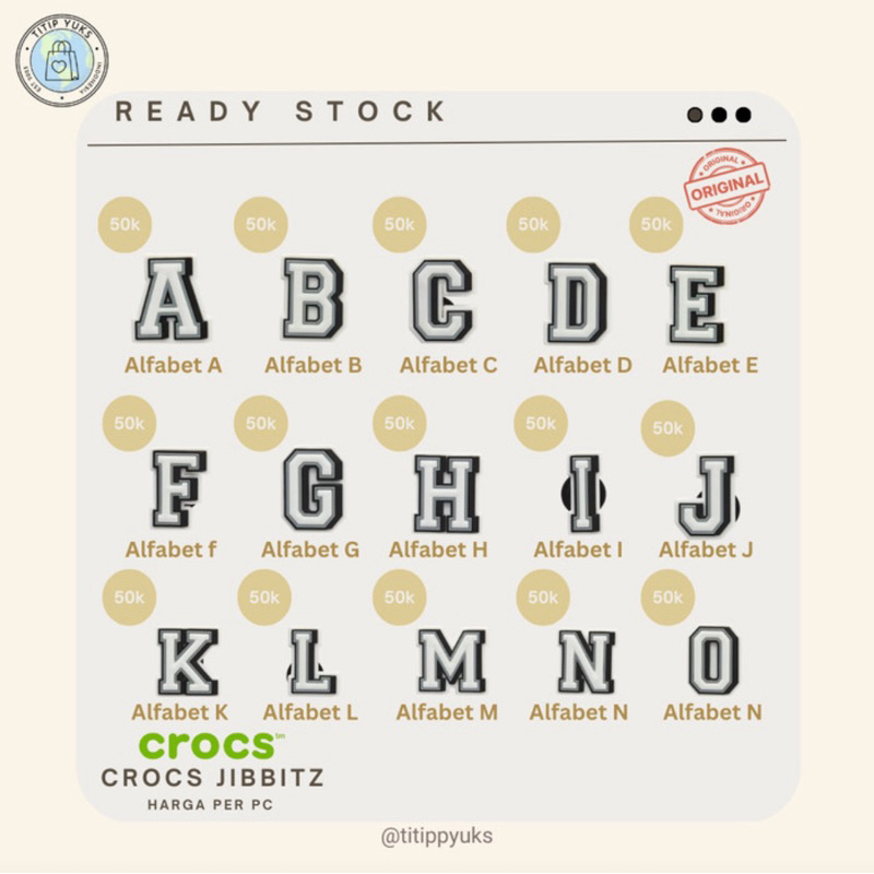 crocs jibbitz satuan alphabet Huruf Original 100%