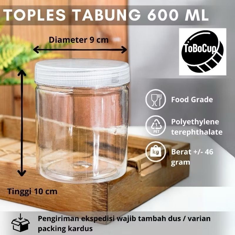 

Toples Tabung Silinder 500 ml- 600 ml Plastik PET / Toples Kue / Toples Masakan / Toples Salad