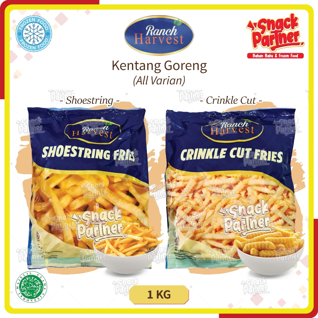 

RANCH HARVEST French Fries / Kentang Goreng 1 KG - FROZEN FOOD Shoestring Crinkle Cut Potongan Lurus Panjang Gelombang 1KG