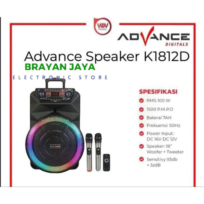 SPEAKER PORTABLE ADVANCE DIGITALS K-1812D BLUETOOTH UKURAN 18 INCHI
