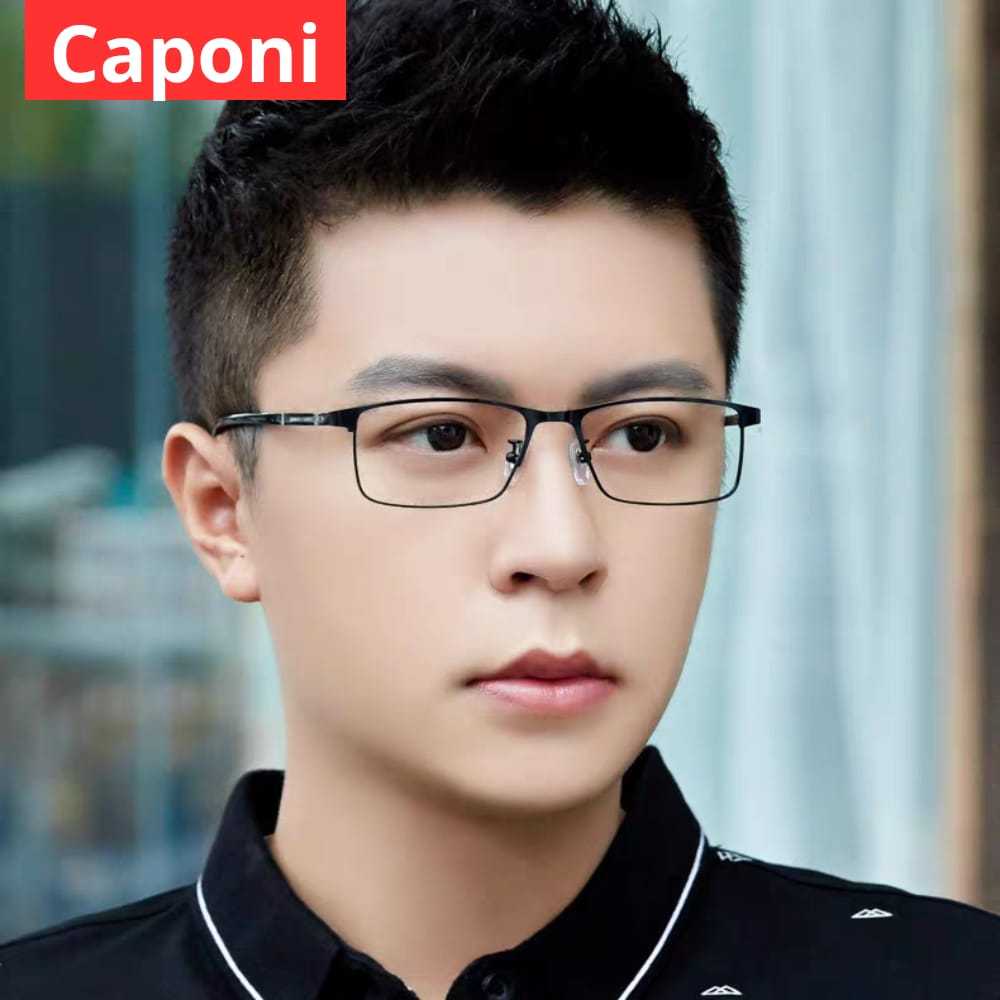 CAPONI Kacamata Baca Jalan Photocromic Pria Wanita Double Fokus Frame Besi Kaca Mata Plus