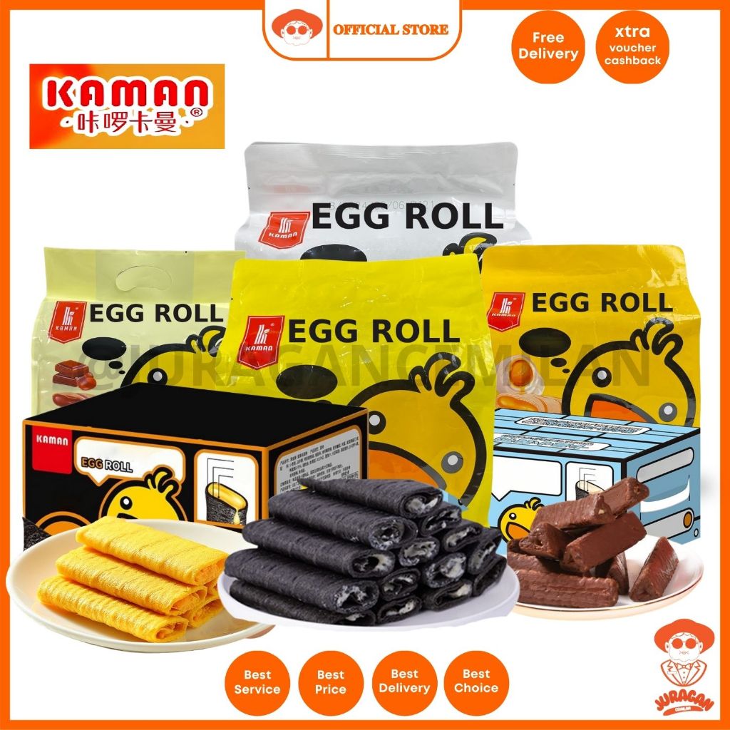 

Biskuit waffle bebek eggroll Juragan (KAMAN) Egg Roll Makanan Ringan Semprong Telur Salted Egg Coklat Durian Kedelai & keju