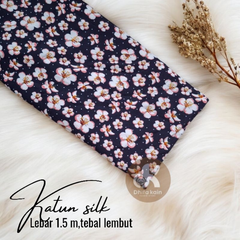 kain katun silk motif bunga / kain katun motif bunga / kain kemeja