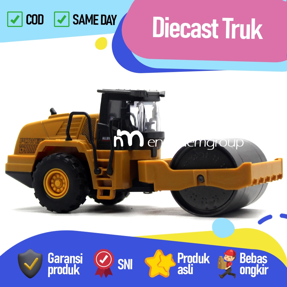 Mainan Mobil Diecast Miniatur Alat Berat Roller Tandem Aspal Metal Inersia Besi