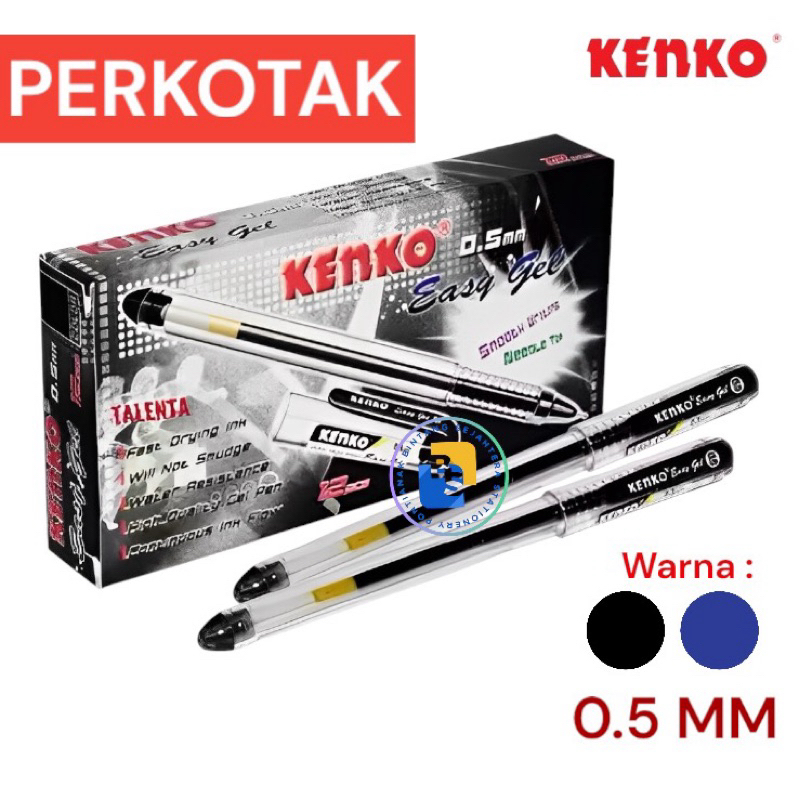 

12 Pcs - Gel Pen Kenko Easy Gell Hitam Dan Biru