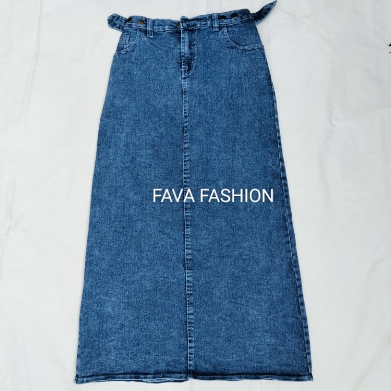 Highwaist Rok Jeans Skirt Theana Belah Samping Rok Belah Samping Span Jeans Wanita panjangBelahSampi