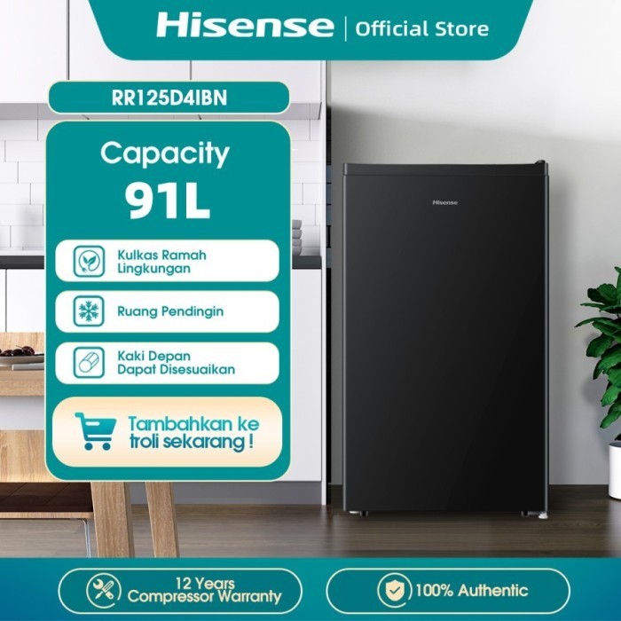 KULKAS 1 PINTU Hisense / Kulkas Refrigerator 1 Pintu Kapasitas 91L RR125D4IBN