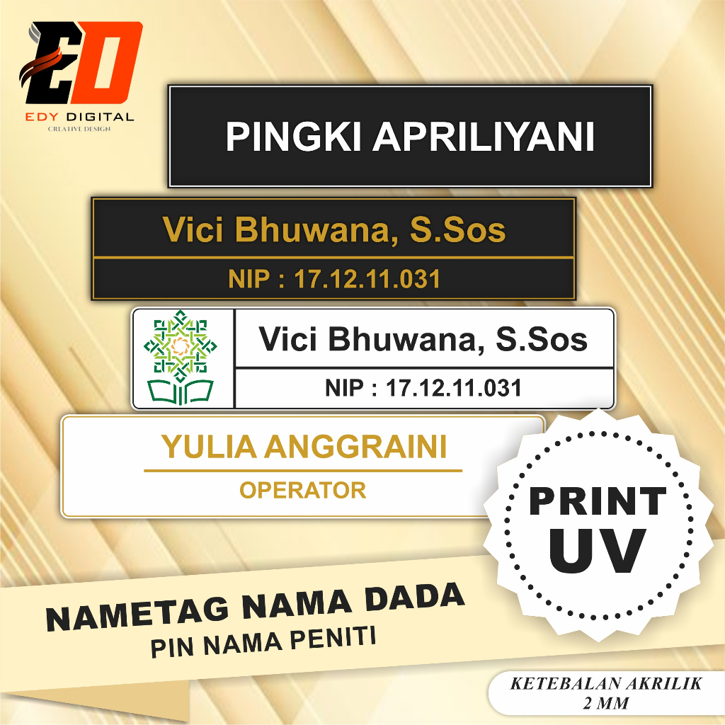 

[Print UV] Nametag Custom Pin Nama Dada Custom Akrilik Print UV