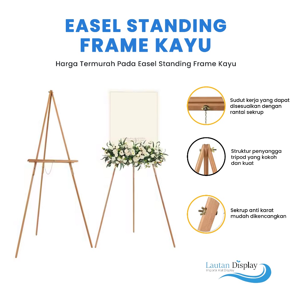 

Easel Stand Kayu Standing Frame Penyangga Canvas Foto Welcome Sign Wedding Papan Akrilik White Board Lukisan Papan Tulis Papan Bunga Kanvas Lukis 110, 130, 150 Cm