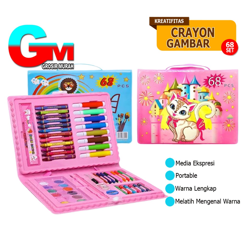 

Crayon Pensil Warna Set 68pcs / Krayon Set Mewarnai / Alat Menggambar Dan Mewarnai