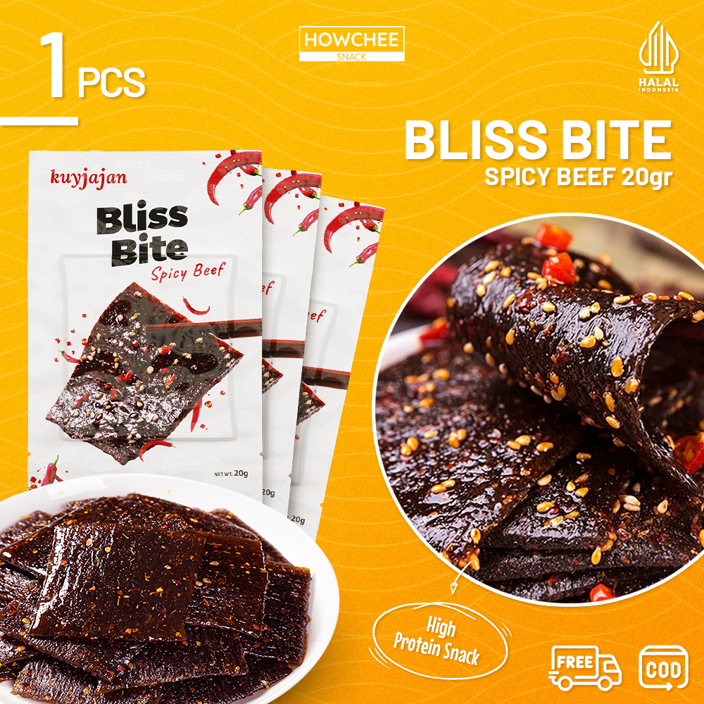 

Howcheesnack - Snack Bliss Bite Spicy Beef 20gr Camilan Pedas Makanan Ringan Healthy Snack | Latiao Halal