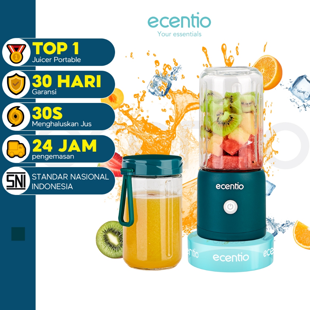 【KOL exclusive】ecentio blender 8 Mata Pisau Kaca 380+380ml 2 botol Portable Usb Juicer Mini hijau