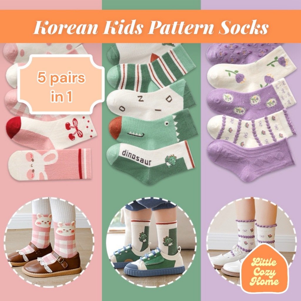 Korean Kids Pattern Socks Kaos Kaki Anak Motif Perempuan Laki Laki Pastel Polos Tipis Adem Tidak Ger