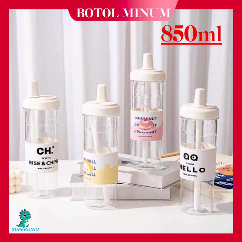 Superdino Tumbler Botol Minum Transparan NCB6020 Botol Minum Dengan Sedotan 850ml