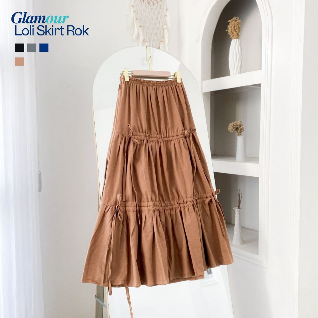 Loli Skirt Rok | Rok Linen Wanita Tali Serut Pita | Rok Panjang Wanita Korea | Bawahan Wanita Remaja