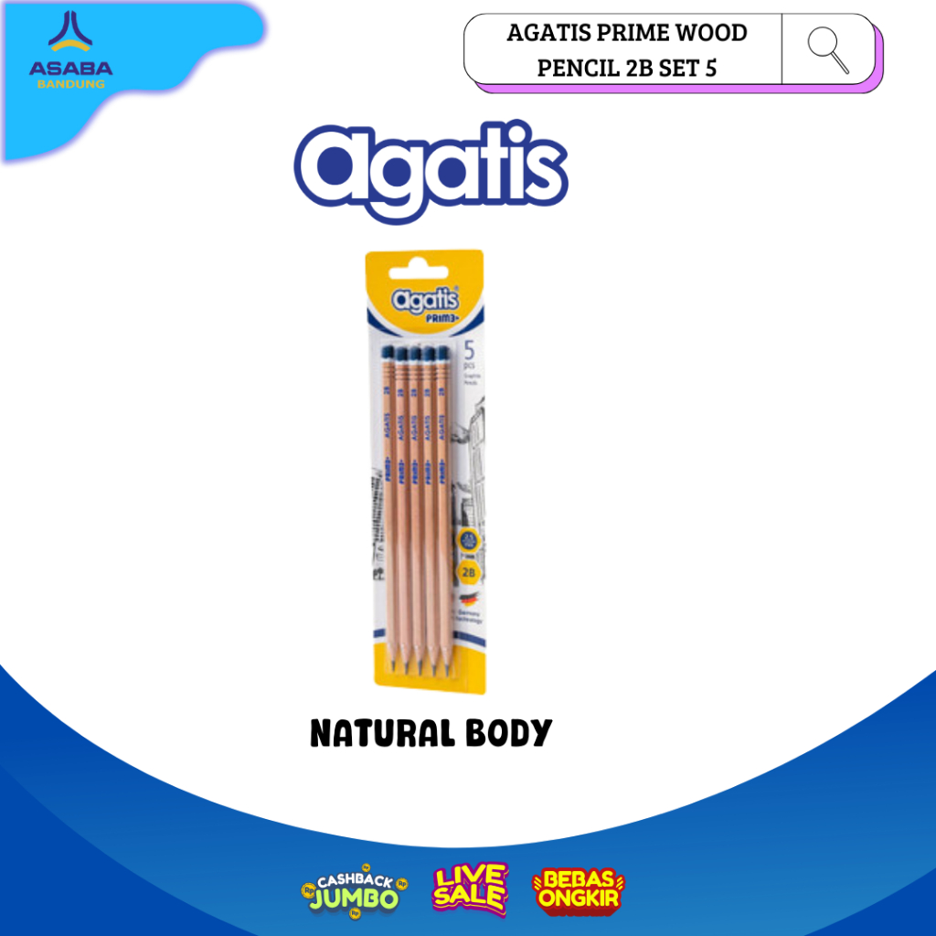 

Asaba Bandung - AGATIS PRIME WOOD HEXAGONAL GRAPHITE PENCIL 2B NATURAL body colors / PENSIL 2B 5 PCS