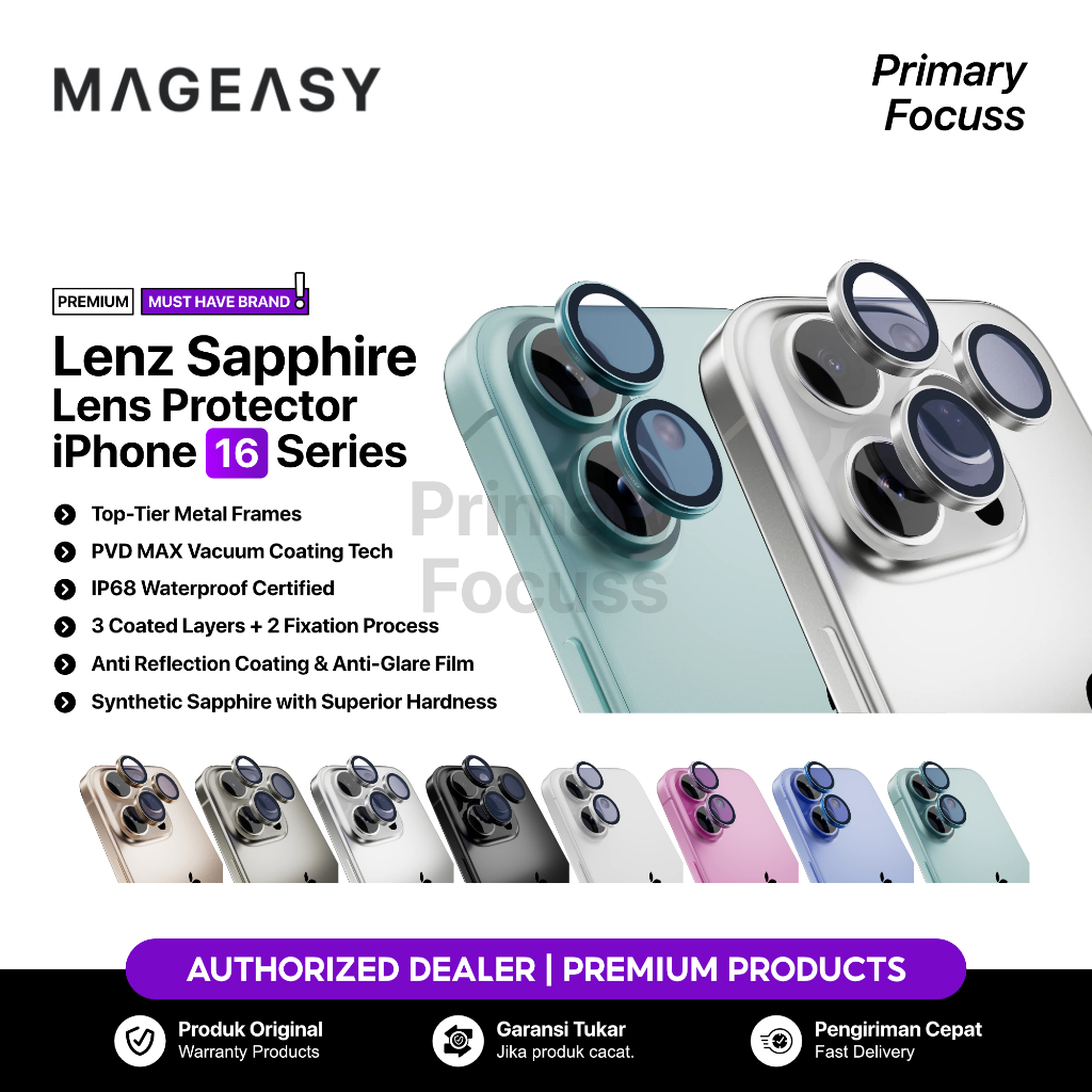 MAGEASY Lens Protector iPhone 16 Pro Max 16 Plus MAGEASY Lenz Sapphire Camera Ring Guard Titanium Me