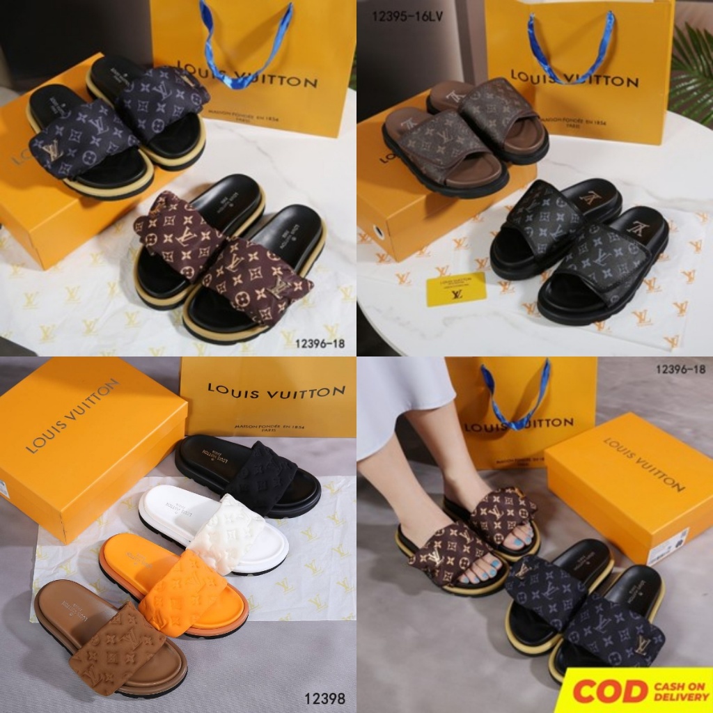 BS SANDAL FLAT #12396-18 #12398 #AN 12395-16LV WOMAN FREE BOX SLIDE TEPLEK SEMI PLATINUM KULIT NYLON