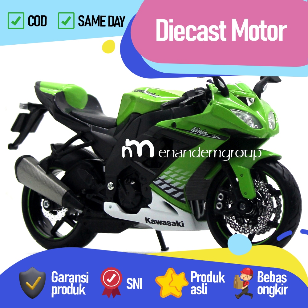 Mainan Motor Diecast Miniatur Kawasaki Ninja ZX-10R 1/12