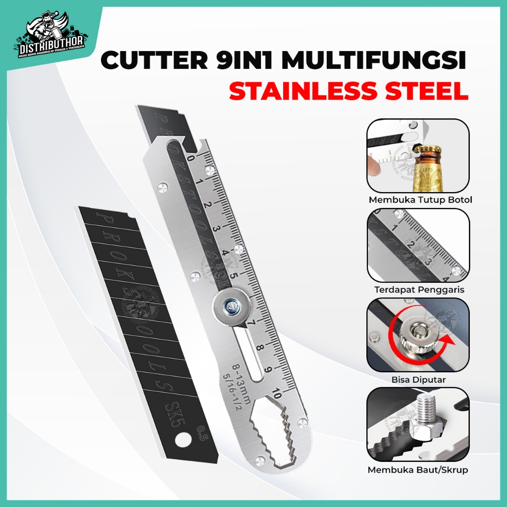 

Cutter Stainless 9 IN 1 Multifungsi Pisau Pemotong Kertas Pembuka Botol Kunci Pas Kater Tajam Serbaguna tahan karat – DISTRIBUTHOR