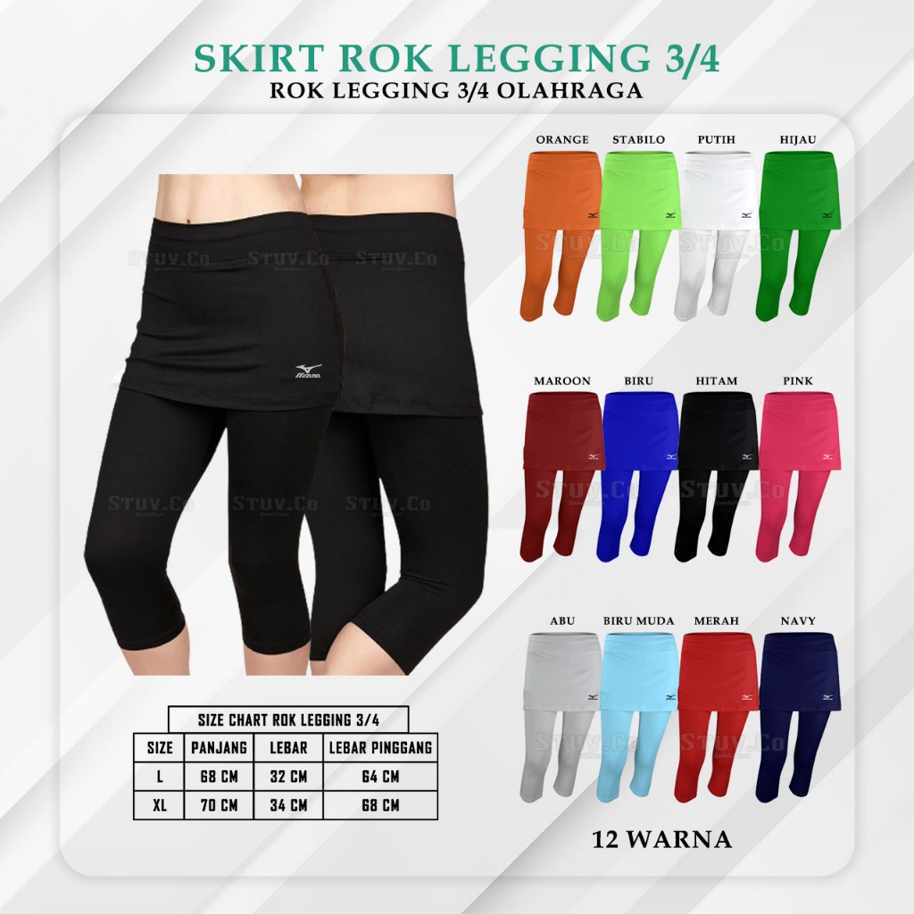 ROK LEGGING 3/4 SPORTY WANITA OLAHRAGA BADMINTON ELASTIS TIDAK PANAS SKIRT PANTS ROK LEGGING