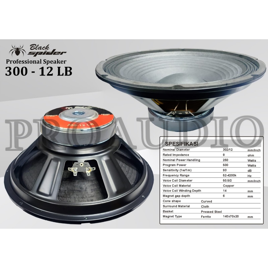 Speaker Komponen Black Spider 300 - 12LB 12 Inch Original Blackspider Woofer 300-12LB / 300- 12 LB