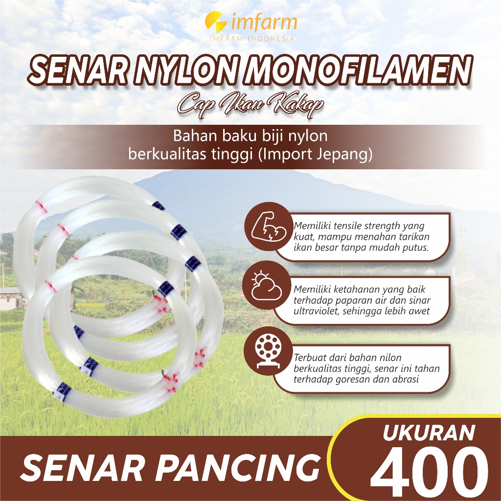 IMFARM - Senar Cap Ikan Kakap  Ukuran 400 (25)  per Roll /Tali Senar Pancing / Senar Layangan