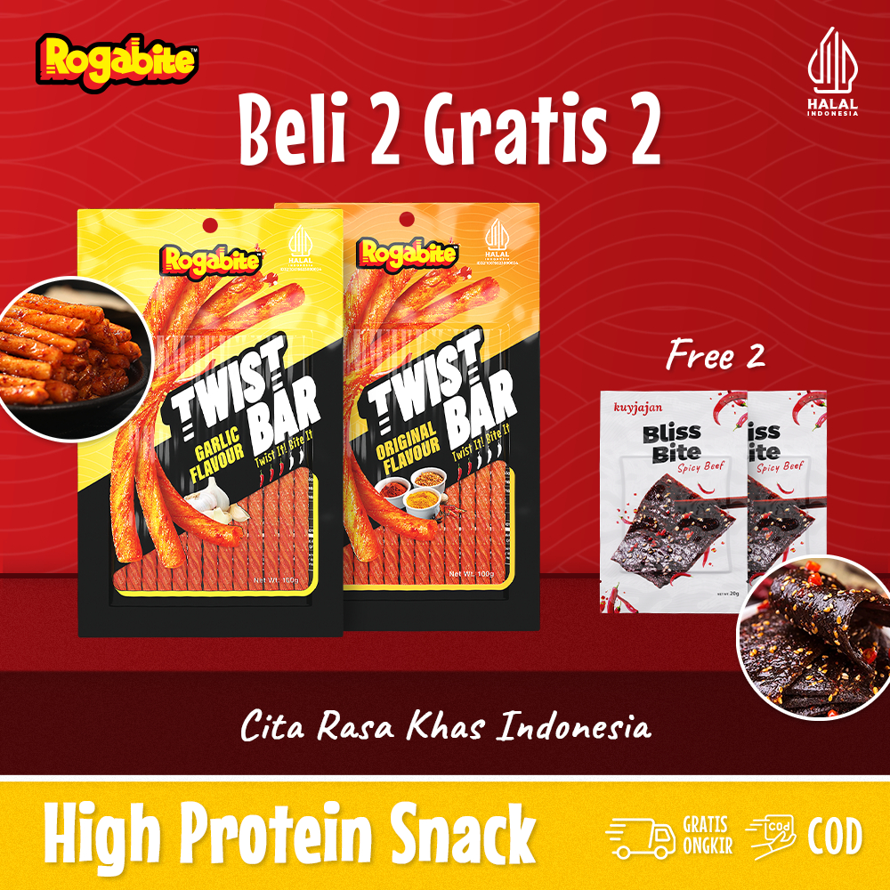 

Rogabite - [Halal] [Beli 2 Gratis 2] Twist Bar Free Bliss Bite Snack High Protein | Latiao Halal