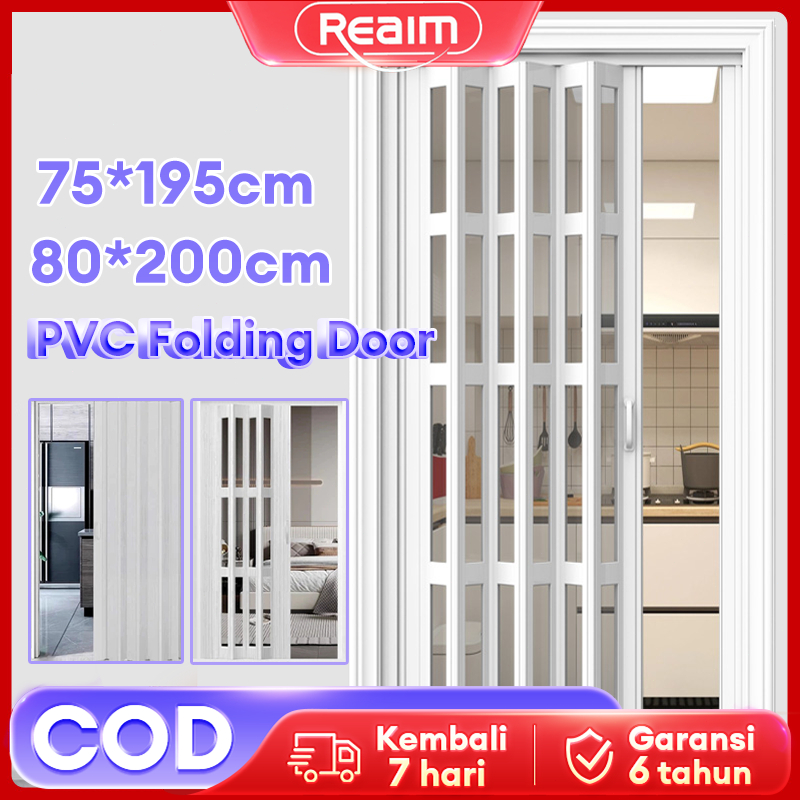 Reaim PVC Folding Door/Pintu Lipat Geser Plastik/Pintu Lipat PVC Penyekat Ruangan-Pintu Kamar Mandi