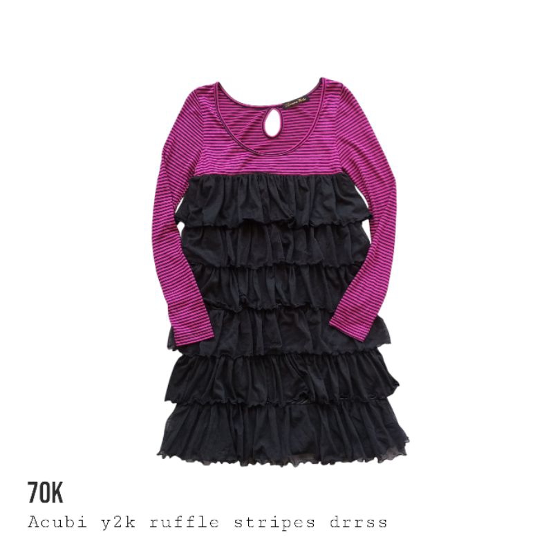 Acubi y2k ruffle stripes dress gothic grungecore vintage 90s 00s black purple gall girl fatal femme 