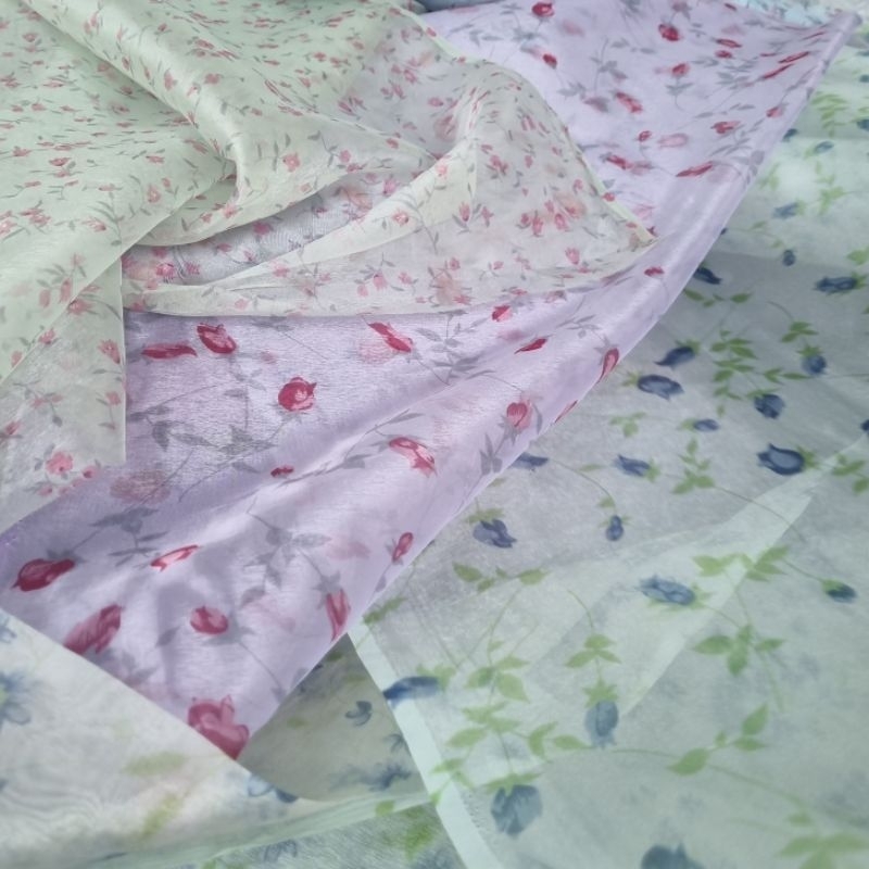 Kain Bahan Organza Print Motif