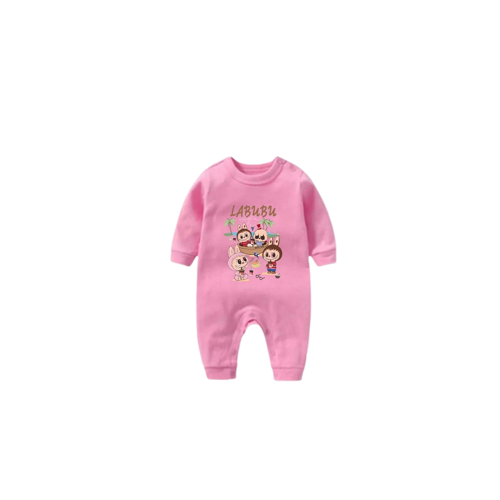 Sleepsuit Bayi Motif Labubu Bear Pantai / Baju Jumper Bayi Laki Laki dan Perempuan 2-12 Bulan / Romp