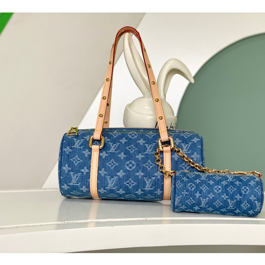 [100%Kualitas terbaik] Produk baru Papillon Monogram Denim Tas Kanvas Ransel bahu samping  Tas denim