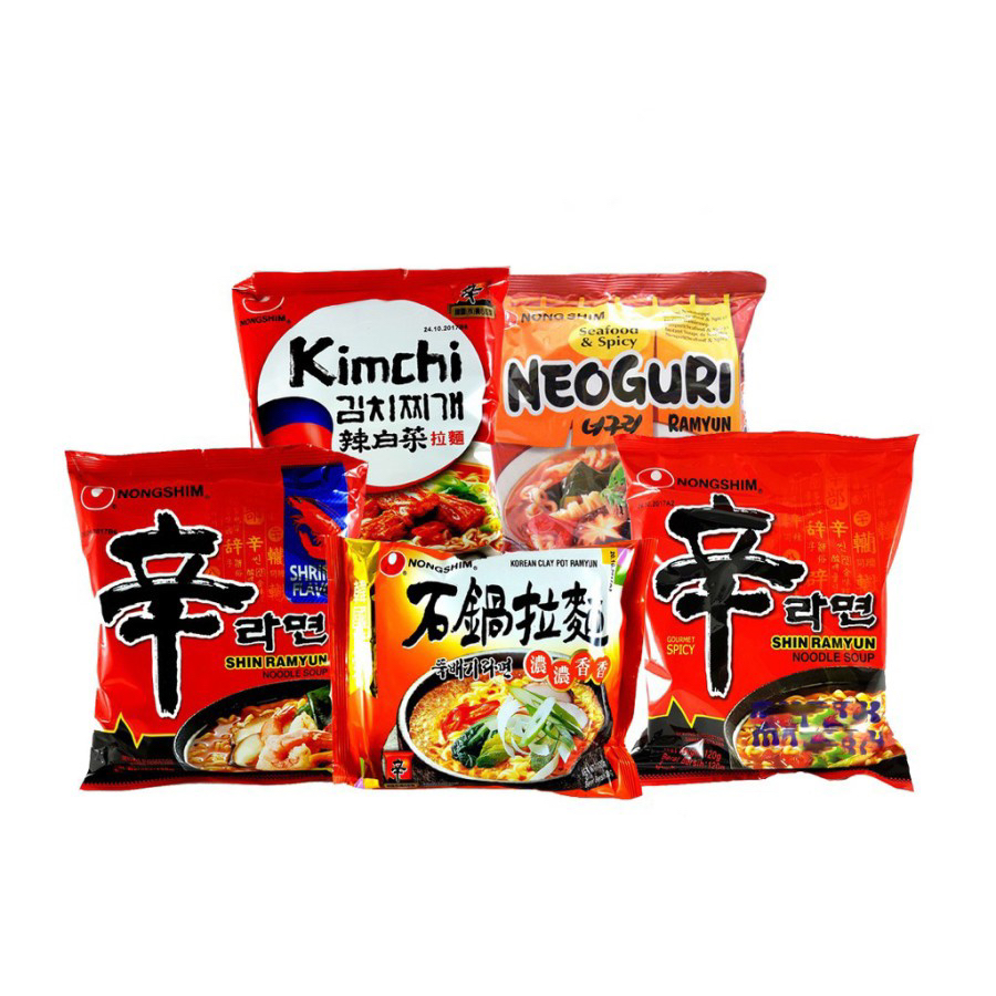 

Nongshim kimchi ramyun / potato noodle sup / shirmp rasa udang / stir fry