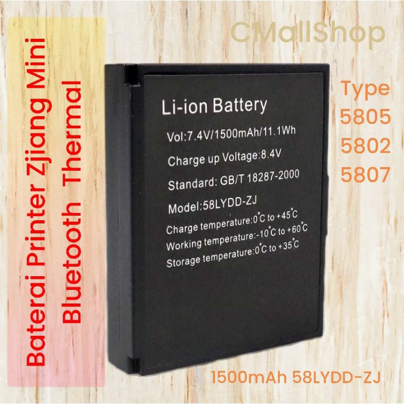 Baterai Printer Bluetooth Zjiang Mini Portable Thermal 5805DD/5802/5807