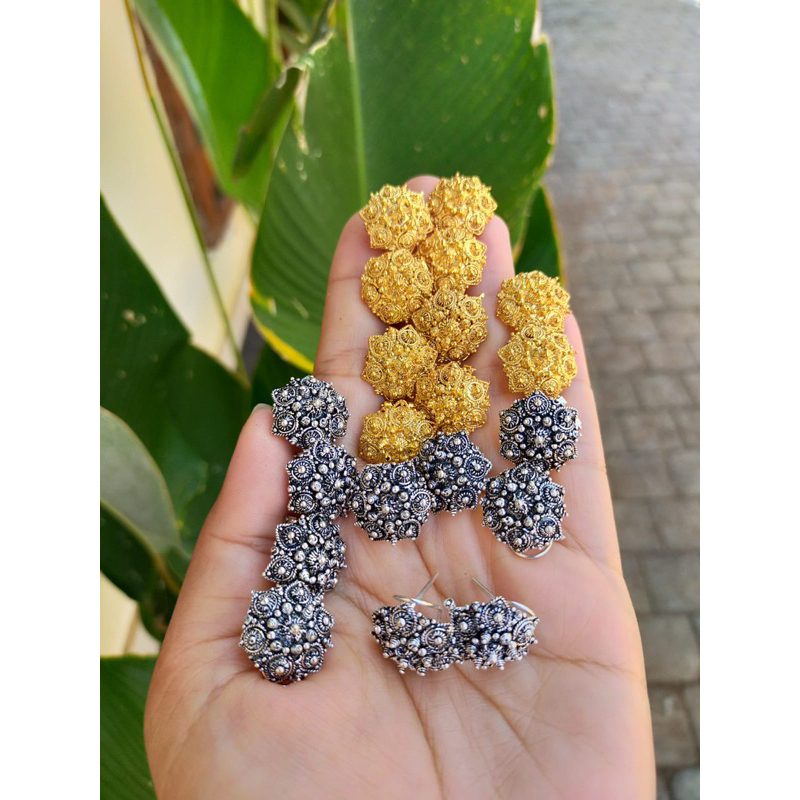 giwang ukir bali alpaka lapis emas