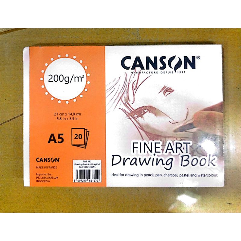 

CANSON FINE ART DRAWING BOOK A5 200 GR/M2 21 CM X 14,8 CM. BUKU GAMBAR, ISI 20 LEMBAR MADE IN FRANCE