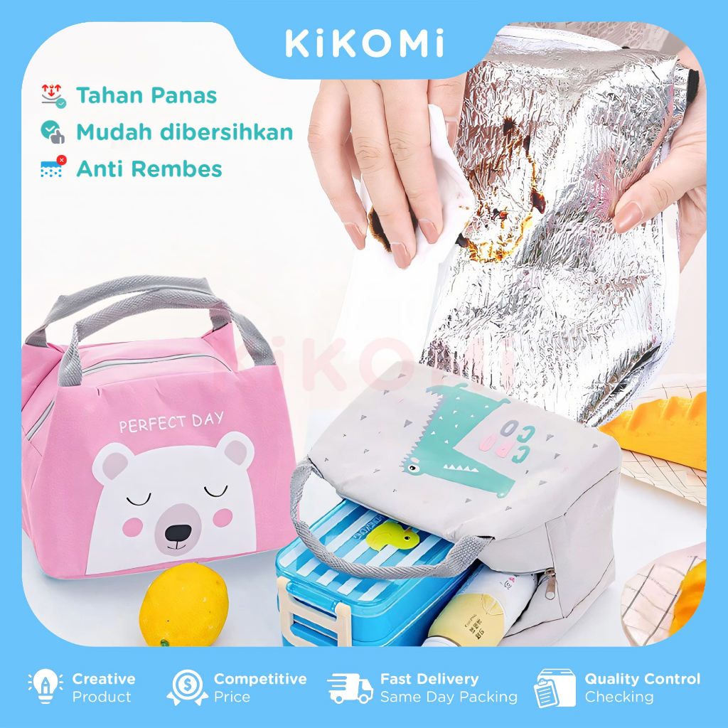 Tas Bekal Makan Anak Aluminium Foil Lunch Bag Tahan Panas & Dingin Motif Karakter Lucu - KK