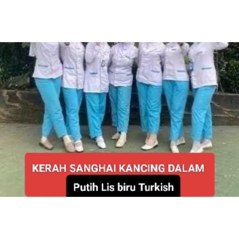[ SATU SET BAJU & CELANA ] Baju perawat putih Lis ungu / baju Dinas putih Lis biru Lengan Panjang