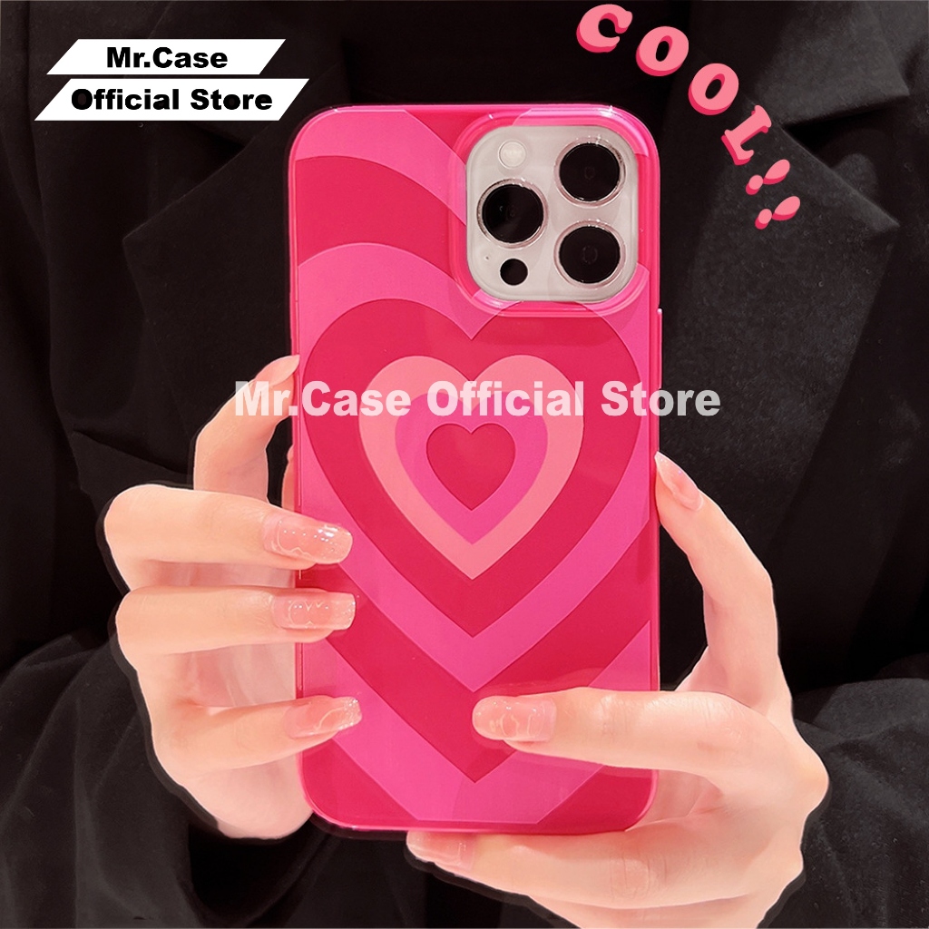 Case Pink Love Print Glossy Candy Case Camera Protection Shockproof For iPhone 11,12,13,14,15 PROMAX