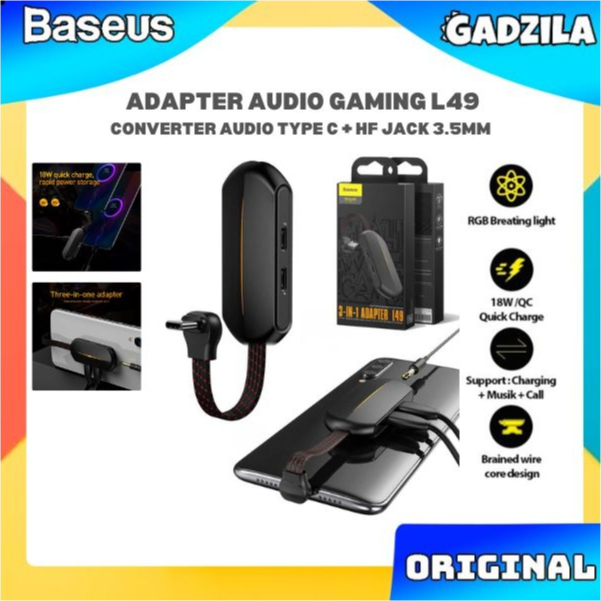 Baseus L49 Gaming Converter Handsfree Audio 3in1 Dual Type C + HF Jack 3.5mm